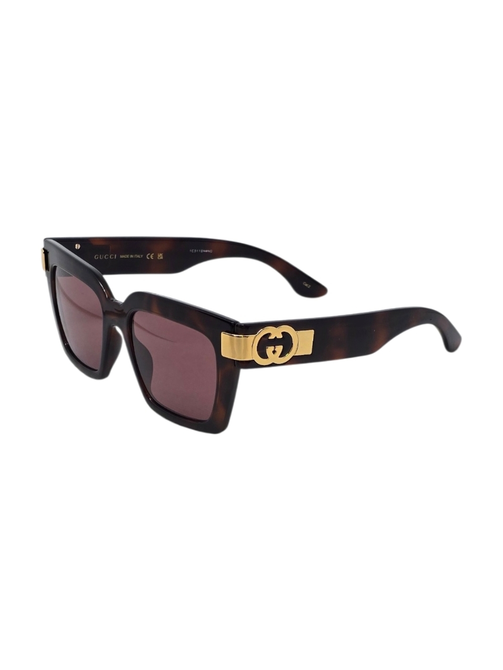 Gucci Tortoiseshell Square Sunglasses with Gold GG Accent
